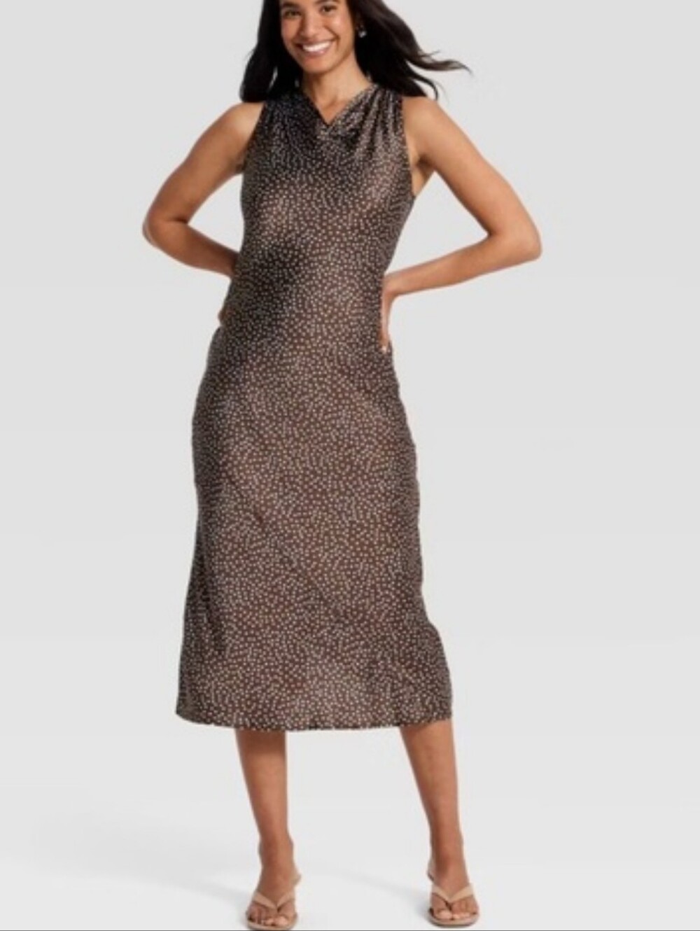 NWT Cowl Neck Polka Dot Midi Slip Dress- Medium